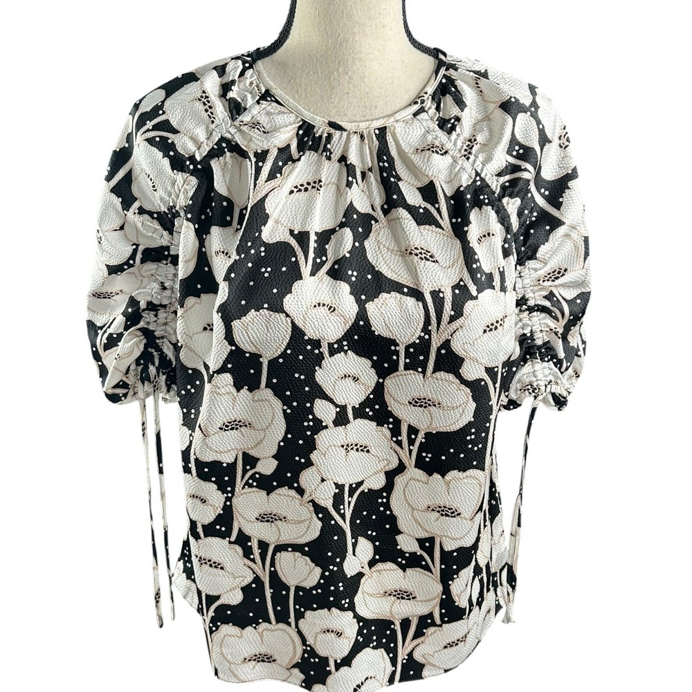 Ted Baker Luciani White Black Floral Print Puff Sleeve Blouse Size 2